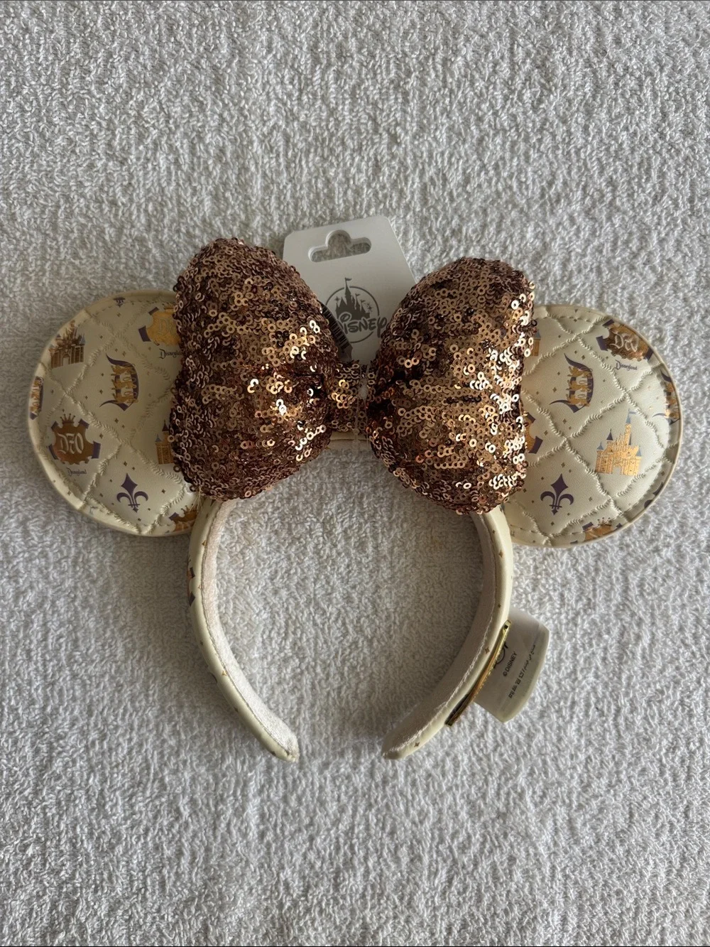 Disney Disneyland 70th Anniversary Rose Gold Sequin Bow Ears Headband